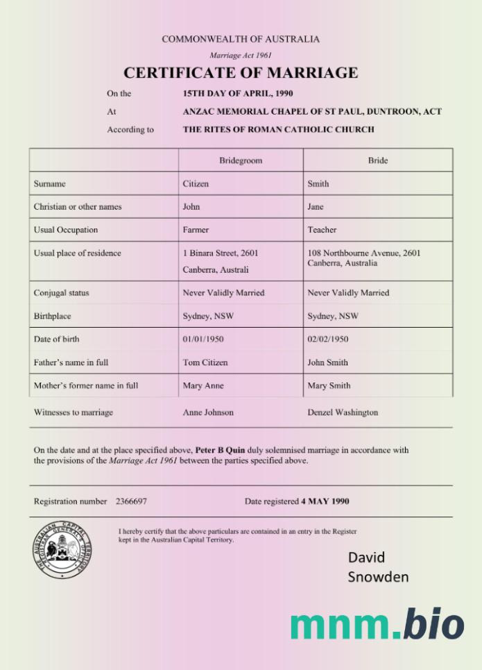 Australia Commonwealth of Australia akt małżeństwa Word and pdf formacie